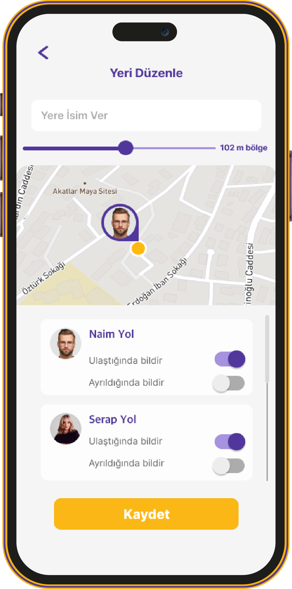 Güvenli Alanlar ekranı