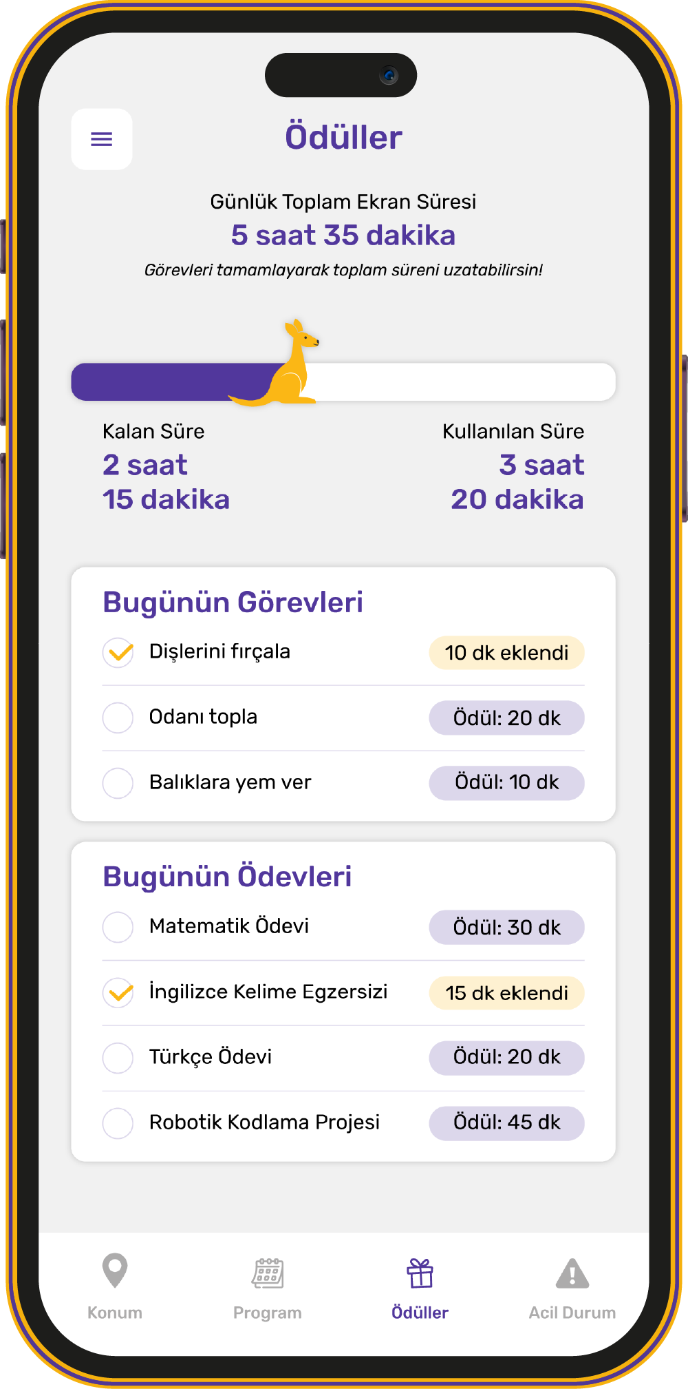 Görev ve Ödül Sistemi ekranı