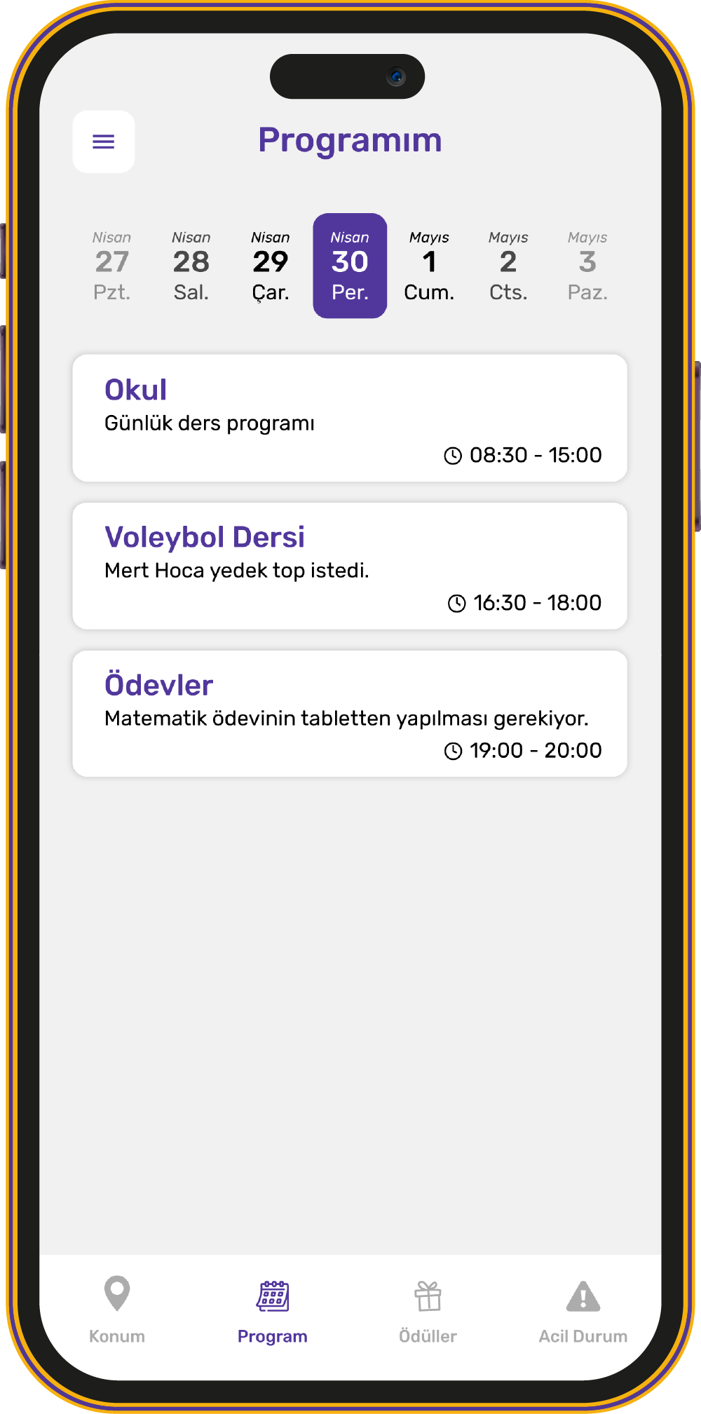 Günlük Program ekranı